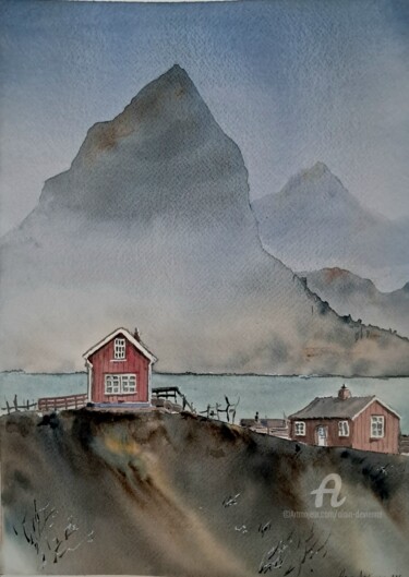 Peinture intitulée "FJORD" par Alain Devienne, Œuvre d'art originale, Aquarelle