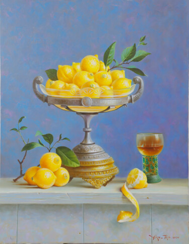Lemons for Emperor 绘画 标题为“Lemons for Emperor” 由Art Trio Uz, 原创艺术品, 油 安装在木质担架架上