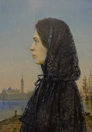 Картина под названием "Портрет благородной…" - Anastasia Grin, Подлинное произведение искусства, Масло Установлен на Деревян…
