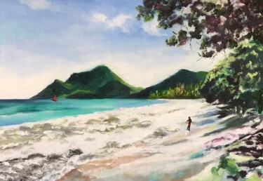 Plage du Diamant et Morne Larcher Peinture intitulée "Plage du Diamant et…" par Dominique Gobelin Mansour, Œuvre d'art originale, Huile