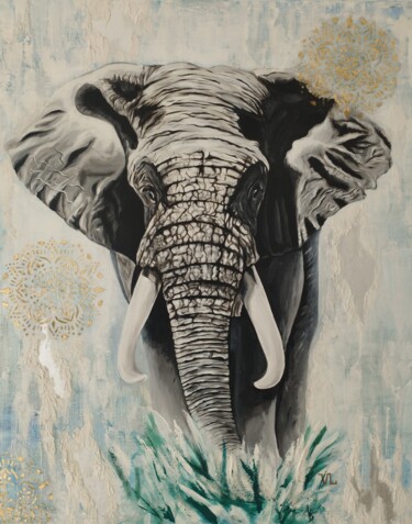 Peinture intitulée "Elephant and mandals" par Valentyna Loboda, Œuvre d'art originale, Acrylique Monté sur Châssis en bois