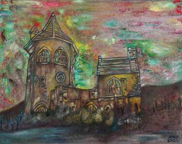 Peinture intitulée "Landscape Castle in…" par Rodolfo V Ortiz, Œuvre d'art originale, Huile Monté sur Panneau de bois