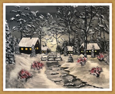 Painting titled "Zord téli éjszajka" by Endre Szalontai, Original Artwork, Acrylic