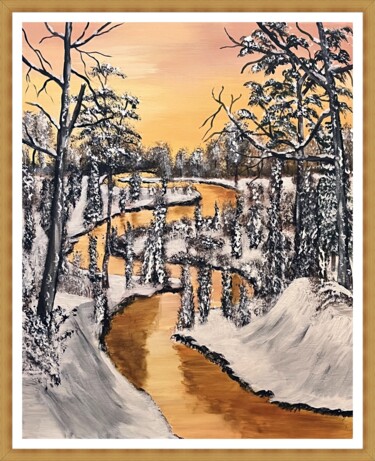 Painting titled "Téli alkony" by Endre Szalontai, Original Artwork, Acrylic
