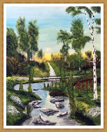 Painting titled "Híd a patak felett" by Endre Szalontai, Original Artwork, Acrylic