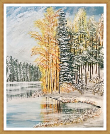 Painting titled "Hűvös tél" by Endre Szalontai, Original Artwork, Acrylic