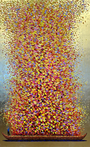 Golden Stream of Life Pittura intitolato "Golden Stream of Li…" da Anna Clark, Opera d'arte originale, Acrilico Montato su Telaio per barella in l…