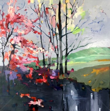 Malarstwo zatytułowany „Primavera” autorstwa Eliane Boivin, Oryginalna praca, Olej Zamontowany na Drewniana rama noszy