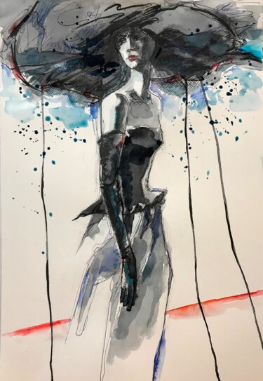 Pittura intitolato "Rain girl" da Helga Balaban, Opera d'arte originale, Inchiostro