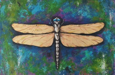 绘画 标题为“Golden-winged drago…” 由Valentyna Loboda, 原创艺术品, 丙烯 安装在木质担架架上