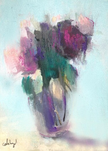 Disegno intitolato "Bouquet de fleurs v…" da Ivan Calatayud, Opera d'arte originale, Matite colorate