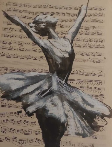 绘画 标题为“Danseuse” 由Franck Laruelle, 原创艺术品, 墨 安装在其他刚性面板上