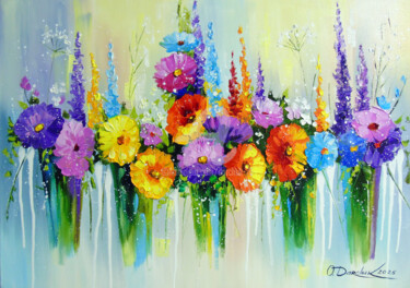 Painting titled "Symphony of Summer" by Olha, Original Artwork, Oil Mounted on Wood Stretcher frame