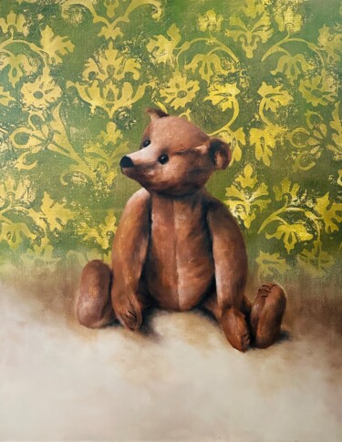 「Teddy」というタイトルの絵画 Véro Blaiseによって, オリジナルのアートワーク, アクリル ウッドストレッチャーフレームにマウント
