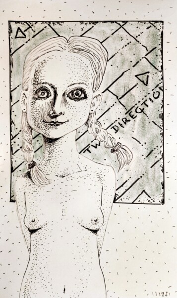 Disegno intitolato "Two directions" da Milto Sideris, Opera d'arte originale, Inchiostro