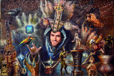 Schilderij getiteld "White magician" door Sergei Lisitsyn, Origineel Kunstwerk, Olie Gemonteerd op Karton