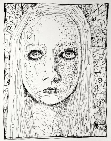 Disegno intitolato "Jenny S." da Milto Sideris, Opera d'arte originale, Inchiostro