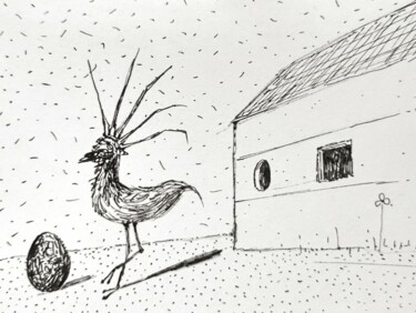 Dessin intitulée "Strange egg" par Milto Sideris, Œuvre d'art originale, Encre