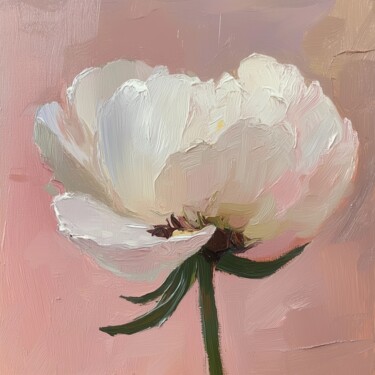 Painting titled "Soft Wind Peony" by Karina Kopteva, Original Artwork, Oil Mounted on Wood Stretcher frame