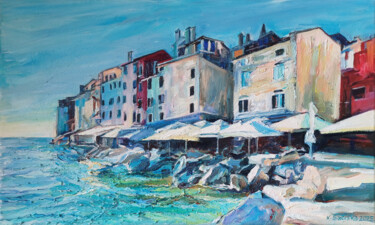 绘画 标题为“Rovinj in Blue” 由Katarzyna Sikorsky, 原创艺术品, 油 安装在木质担架架上