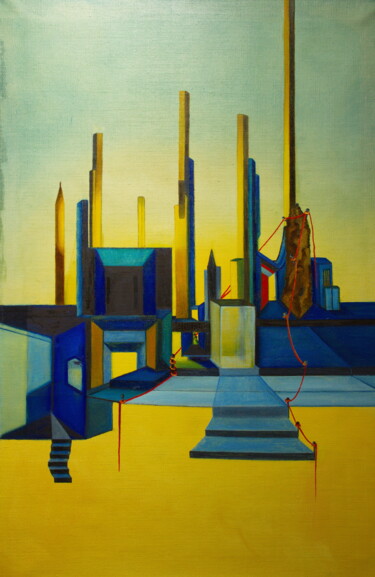 Ζωγραφική με τίτλο "Skyline of an air c…" από Ulla M. Neuhaus, Αυθεντικά έργα τέχνης, Λάδι Τοποθετήθηκε στο Ξύλινο φορείο σκ…