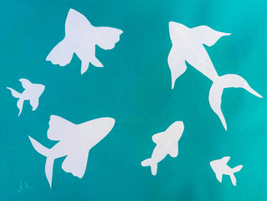 Minimalist Fish Sticker | White Silhouettes on Aqua | Ocean