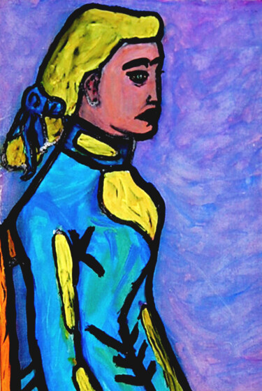 Painting titled "La femme a la robe…" by José Espiguinha, Original Artwork, Acrylic