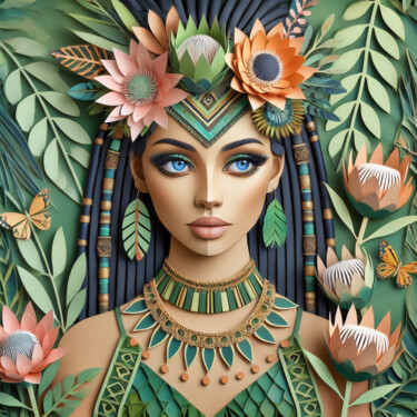 Emerald Guardian: A Digital Papercraft Portrait Digital Arts titled "Emerald Guardian: A…" by Alberto Capitani, Original Artwork, AI generated image