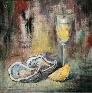 Oysters and Champagne Peinture intitulée "Oysters and Champag…" par Nataliya Fenko, Œuvre d'art originale, Acrylique Monté sur Châssis en bois