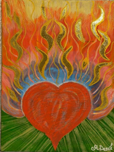 Schilderij getiteld "Огонь любви" door Margarita Desch, Origineel Kunstwerk, Acryl