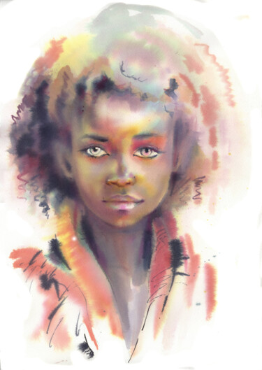 The cute girl. Watercolor portrait. Pintura intitulada "The cute girl. Wate…" por Alla Prisakar, Obras de arte originais, Aquarela