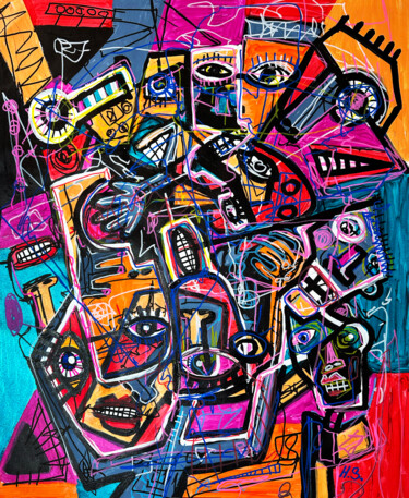 Schilderij getiteld "Interacting" door Henry Stewart, Origineel Kunstwerk, Acryl