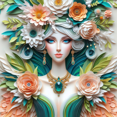 Venus Reimagined: A Digital Papercraft Portrait Digital Arts titled "Venus Reimagined: A…" by Alberto Capitani, Original Artwork, AI generated image