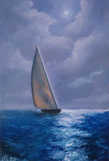 Painting titled "Painting "Sail unde…" by Sergiy Tsymbalov, Original Artwork, Oil