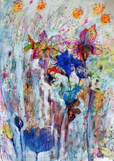 Painting titled "Fantasy with Flower…" by Rakhmet Redzhepov, Original Artwork, Watercolor