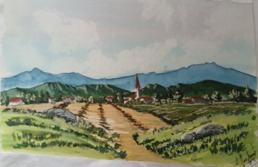 Painting titled "Las montañas azules" by Alejandro Marchante, Original Artwork, Watercolor