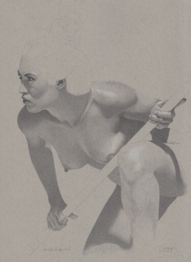 Zeichnungen mit dem Titel ""Bo-Kämpferin Nr.9…" von Walter Roos, Original-Kunstwerk, Bleistift