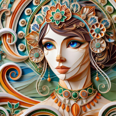 Metamorphosis of a Goddess: A Digital Papercraft Portrait Digital Arts titled "Metamorphosis of a…" by Alberto Capitani, Original Artwork, AI generated image