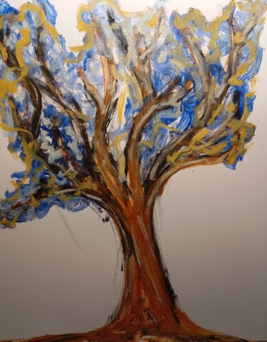 Peinture intitulée "l'arbre bleu" par François Devreux, Œuvre d'art originale, Huile