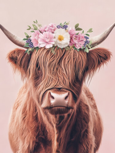 Arts numériques intitulée "Highland cow 2" par Bilge Paksoylu, Œuvre d'art originale, Image générée par l'IA