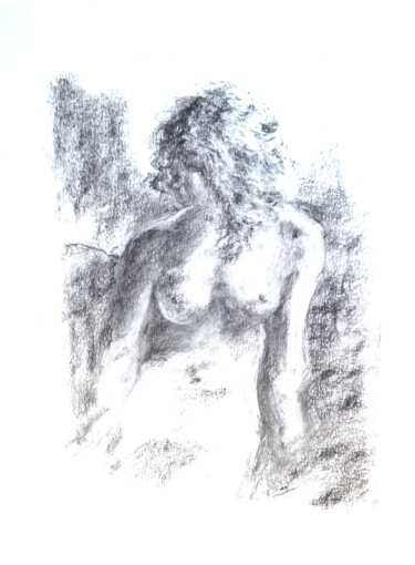 Attente Dessin intitulée "Attente" par Franck Sanz, Œuvre d'art originale, Fusain
