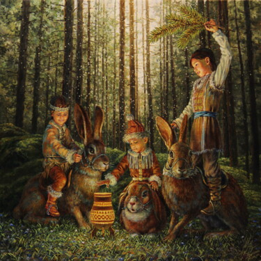 Eternal People and Living Water (Tofalar Tale) Pintura titulada "Eternal People and…" por Georgij Inesin (Georgy Ineshin Georgij Inesin), Obra de arte original, Oleo Monta…
