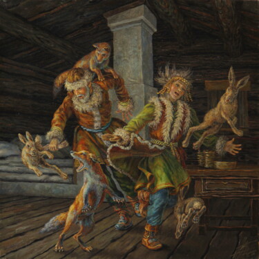 The Poor and the Rich Old Man (Nanai Tale) Peinture intitulée "The Poor and the Ri…" par Georgij Inesin (Georgy Ineshin Georgij Inesin), Œuvre d'art originale, Huile M…