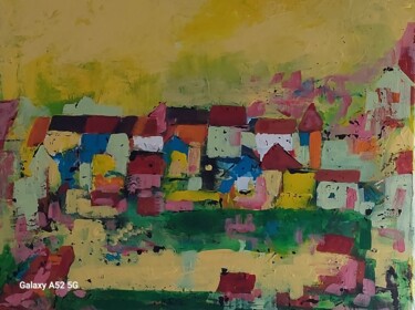 Peinture intitulée "Maisons tranquilles…" par Eve Paradowski, Œuvre d'art originale, Acrylique Monté sur Châssis en bois