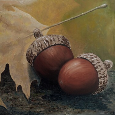 Still life. Acorns. Brown collection, impasto, realism Ζωγραφική με τίτλο "Still life. Acorns.…" από Eugenia Lastochka, Αυθεντικά έργα τέχνης, Λάδι Τοποθετήθηκε στο Ξύλινο φορείο…