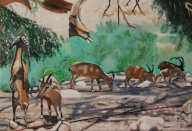 Painting titled "N° 1272  Ein Gedi." by R. Cavalié, Original Artwork, Oil Mounted on Wood Stretcher frame