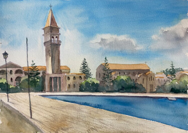 Sunlit Port of Zakynthos Peinture intitulée "Sunlit Port of Zaky…" par Katerina Morozova, Œuvre d'art originale, Aquarelle