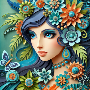 Papercraft Elegance: Floral Majesty 数字艺术 标题为“Papercraft Elegance…” 由Alberto Capitani, 原创艺术品, AI生成的图像