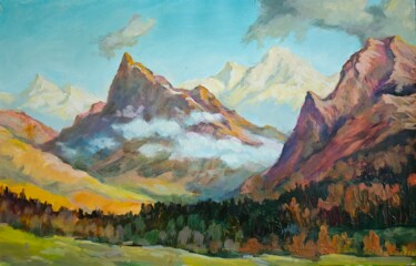 Schilderij getiteld "Горные пики" door Vitalij Valsamaki, Origineel Kunstwerk, Olie