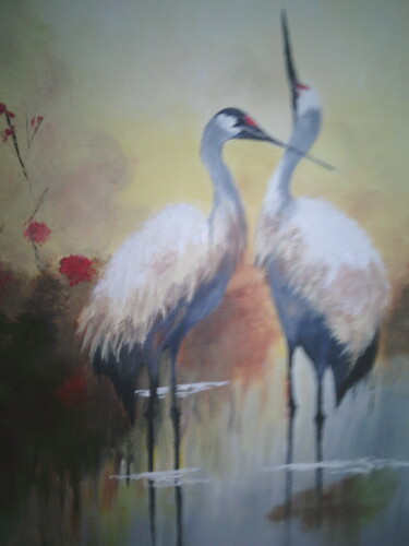 Peinture intitulée "Oiseaux  migrateurs…" par Odette Carre (Etchevers M-J), Œuvre d'art originale, Huile